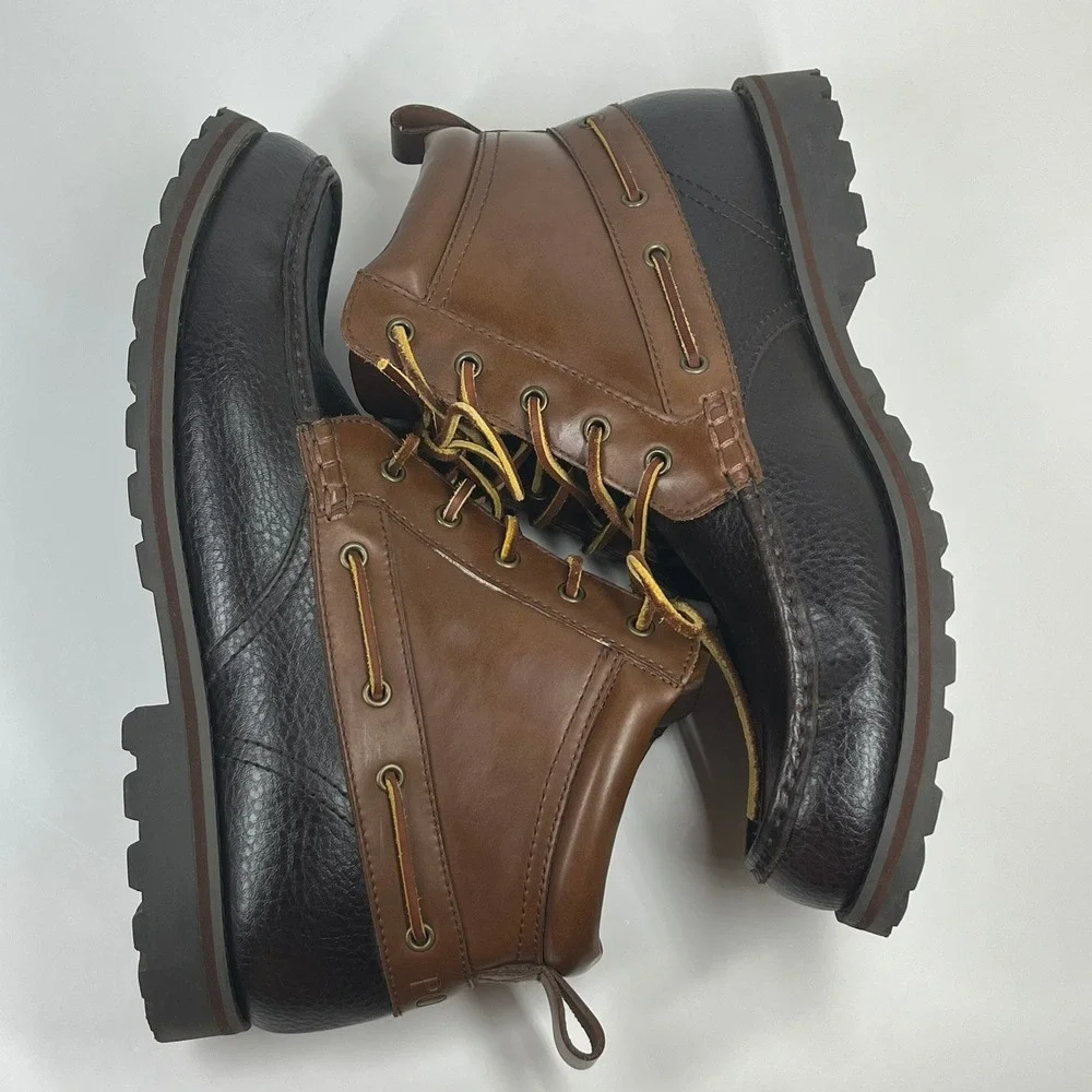 Polo Ralph Lauren Wheatlands Boots Mens 11D Brown Leather Moc Toe Lug Sole 11431